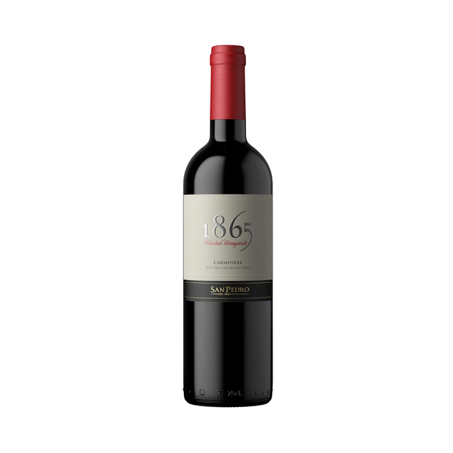 Vino 1865 Carmenere 750cc de Viña San Pedro. Un tinto elegante del Valle del Maule, con notas de frutas negras y especias. ¡Compra online!